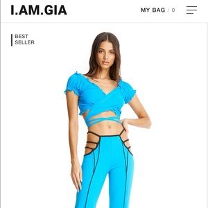 SOLD!! I AM GIA blue mesh wrap croptop